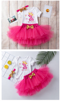 Load image into Gallery viewer, 3 Pieces Set Baby Girls Letters Flower Embroidered Rompers Solid Color Lace Skirts And Headwear Wholesale 22052489

