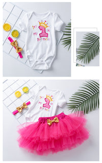 Load image into Gallery viewer, 3 Pieces Set Baby Girls Letters Flower Embroidered Rompers Solid Color Lace Skirts And Headwear Wholesale 22052489
