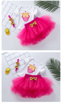 Load image into Gallery viewer, 3 Pieces Set Baby Girls Letters Flower Embroidered Rompers Solid Color Lace Skirts And Headwear Wholesale 22052489
