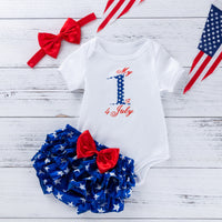 Load image into Gallery viewer, 3 Pieces Set Baby Girls Independence Day Letters Print Rompers Star Bow Shorts And Headwear Wholesale 22052493
