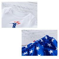 Load image into Gallery viewer, 3 Pieces Set Baby Girls Independence Day Letters Print Rompers Star Bow Shorts And Headwear Wholesale 22052493

