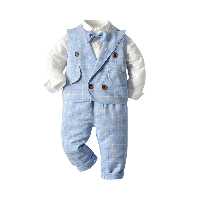 3 Pieces Set Baby Kid Boys Dressy Solid Color Shirts Checked Vests Waistcoats And Pants Wholesale 220526100