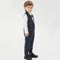 Load image into Gallery viewer, 3 Pieces Set Baby Kid Boys Dressy Solid Color Shirts Checked Vests Waistcoats And Pants Wholesale 220526100
