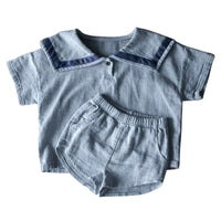 Load image into Gallery viewer, 2 Pieces Set Baby Kid Unisex Color-blocking Tops And Solid Color Shorts Wholesale 220526127
