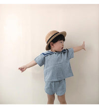 Load image into Gallery viewer, 2 Pieces Set Baby Kid Unisex Color-blocking Tops And Solid Color Shorts Wholesale 220526127
