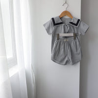 Load image into Gallery viewer, 2 Pieces Set Baby Kid Unisex Color-blocking Tops And Solid Color Shorts Wholesale 220526127
