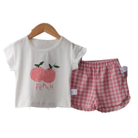 Load image into Gallery viewer, 2 Pieces Set Baby Kid Unisex Letters Fruit Print T-Shirts And Checked Shorts Wholesale 220526134

