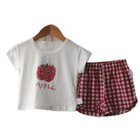 Load image into Gallery viewer, 2 Pieces Set Baby Kid Unisex Letters Fruit Print T-Shirts And Checked Shorts Wholesale 220526134
