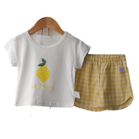 Load image into Gallery viewer, 2 Pieces Set Baby Kid Unisex Letters Fruit Print T-Shirts And Checked Shorts Wholesale 220526134
