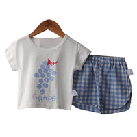 Load image into Gallery viewer, 2 Pieces Set Baby Kid Unisex Letters Fruit Print T-Shirts And Checked Shorts Wholesale 220526134
