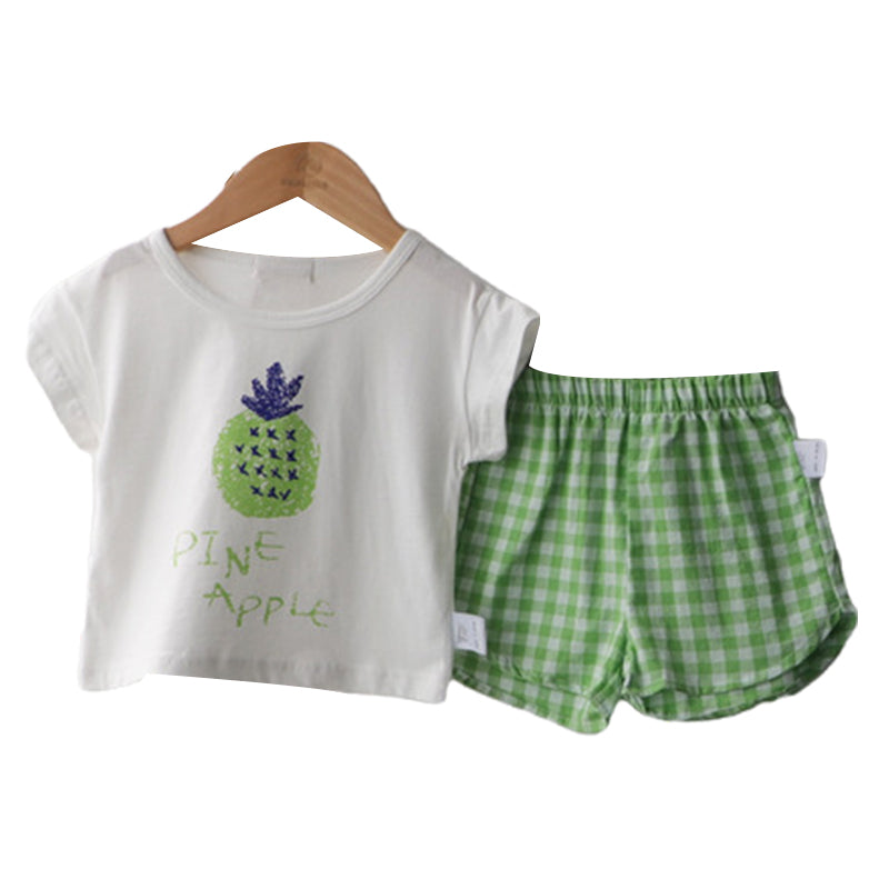 2 Pieces Set Baby Kid Unisex Letters Fruit Print T-Shirts And Checked Shorts Wholesale 220526134