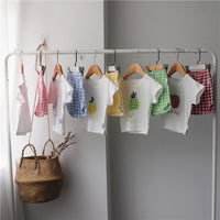 Load image into Gallery viewer, 2 Pieces Set Baby Kid Unisex Letters Fruit Print T-Shirts And Checked Shorts Wholesale 220526134
