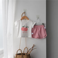 Load image into Gallery viewer, 2 Pieces Set Baby Kid Unisex Letters Fruit Print T-Shirts And Checked Shorts Wholesale 220526134

