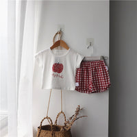 Load image into Gallery viewer, 2 Pieces Set Baby Kid Unisex Letters Fruit Print T-Shirts And Checked Shorts Wholesale 220526134
