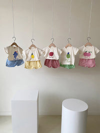 Load image into Gallery viewer, 2 Pieces Set Baby Kid Unisex Letters Fruit Print T-Shirts And Checked Shorts Wholesale 220526134
