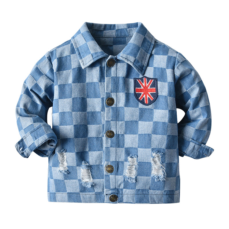 Baby Kid Unisex Checked Ripped Independence Day Jackets Outwears Wholesale 220526156