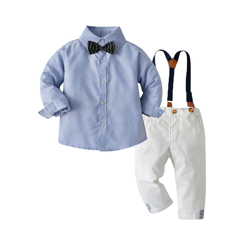 2 Pieces Set Baby Kid Boys Solid Color Bow Shirts And Color-blocking Jumpsuits Wholesale 220526159