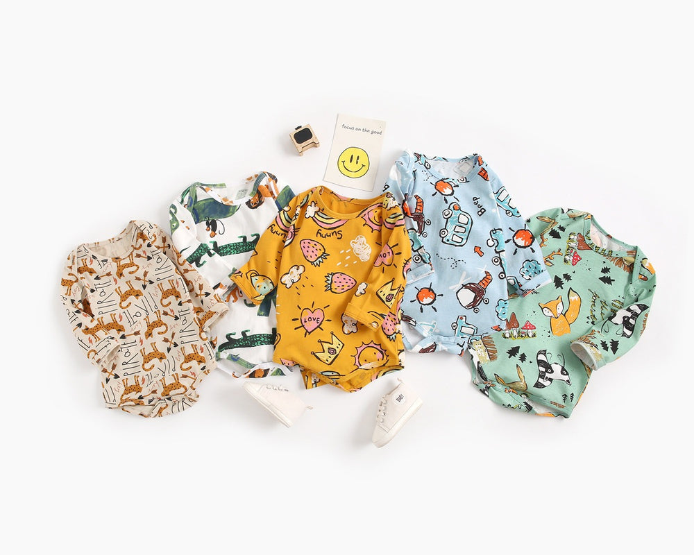 Baby Kid Unisex Animals Car Cartoon Print Rompers Wholesale 22052616