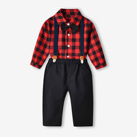 Load image into Gallery viewer, 2 Pieces Set Baby Kid Unisex Dressy Checked Bow Shirts And Solid Color Jumpsuits Wholesale 220526162
