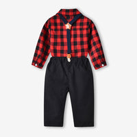 Load image into Gallery viewer, 2 Pieces Set Baby Kid Unisex Dressy Checked Bow Shirts And Solid Color Jumpsuits Wholesale 220526162
