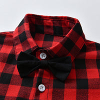 Load image into Gallery viewer, 2 Pieces Set Baby Kid Unisex Dressy Checked Bow Shirts And Solid Color Jumpsuits Wholesale 220526162
