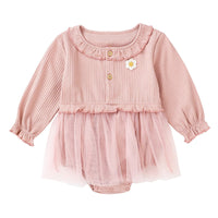Load image into Gallery viewer, Baby Kid Girls Solid Color Flower Lace Muslin&amp;Ribbed Rompers Wholesale 220526164
