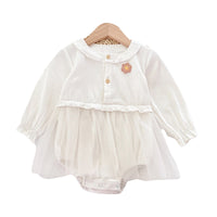 Load image into Gallery viewer, Baby Kid Girls Solid Color Flower Lace Muslin&amp;Ribbed Rompers Wholesale 220526164
