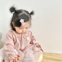 Load image into Gallery viewer, Baby Kid Girls Solid Color Flower Lace Muslin&amp;Ribbed Rompers Wholesale 220526164
