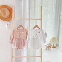 Load image into Gallery viewer, Baby Kid Girls Solid Color Flower Lace Muslin&amp;Ribbed Rompers Wholesale 220526164
