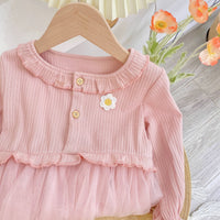 Load image into Gallery viewer, Baby Kid Girls Solid Color Flower Lace Muslin&amp;Ribbed Rompers Wholesale 220526164
