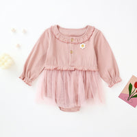 Load image into Gallery viewer, Baby Kid Girls Solid Color Flower Lace Muslin&amp;Ribbed Rompers Wholesale 220526164
