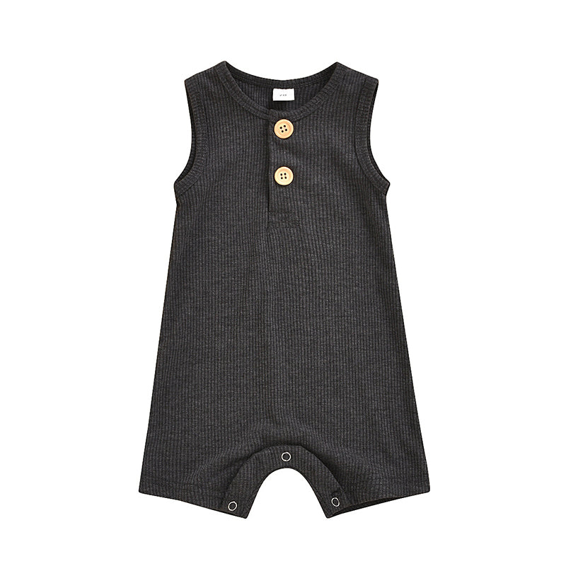Baby Unisex Solid Color Muslin&Ribbed Rompers Wholesale 22052618