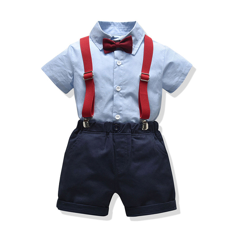 2 Pieces Set Baby Kid Boys Dressy Bow Shirts And Solid Color Rompers Suits Wholesale 22052619
