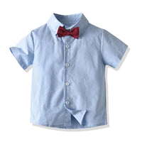 Load image into Gallery viewer, 2 Pieces Set Baby Kid Boys Dressy Bow Shirts And Solid Color Rompers Suits Wholesale 22052619
