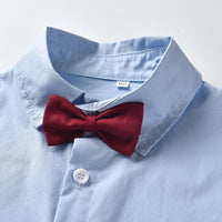 Load image into Gallery viewer, 2 Pieces Set Baby Kid Boys Dressy Bow Shirts And Solid Color Rompers Suits Wholesale 22052619
