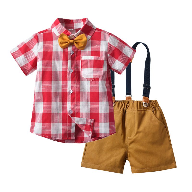 2 Pieces Set Baby Kid Boys Dressy Checked Shirts And Solid Color Rompers Wholesale 220526192