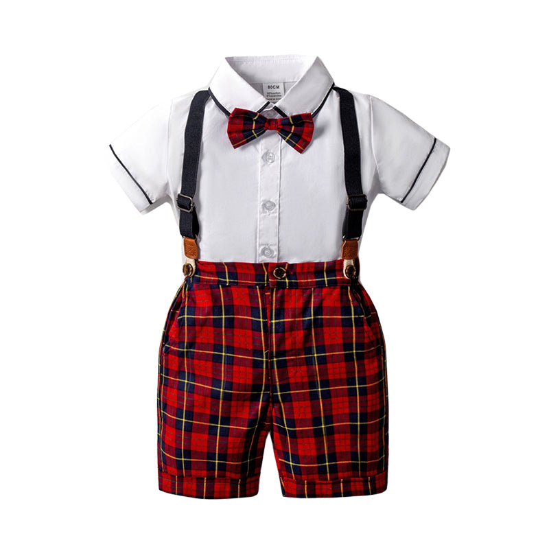 2 Pieces Set Baby Kid Boys Dressy Solid Color Shirts And Checked Rompers Wholesale 220526194