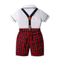 Load image into Gallery viewer, 2 Pieces Set Baby Kid Boys Dressy Solid Color Shirts And Checked Rompers Wholesale 220526194
