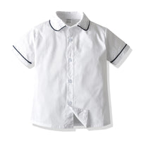 Load image into Gallery viewer, 2 Pieces Set Baby Kid Boys Dressy Solid Color Shirts And Checked Rompers Wholesale 220526194
