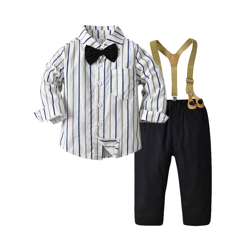 2 Pieces Set Baby Kid Boys Dressy Striped Bow Shirts And Trousers Suits Wholesale 220526199