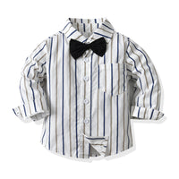 Load image into Gallery viewer, 2 Pieces Set Baby Kid Boys Dressy Striped Bow Shirts And Trousers Suits Wholesale 220526199
