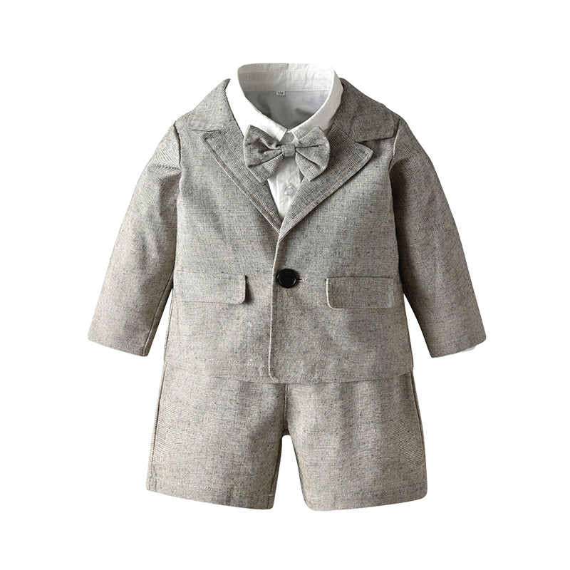 3 Pieces Set Baby Kid Boys Dressy Solid Color Blazers And Bow Shirts And Shorts Suits Wholesale 22052620