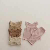 Load image into Gallery viewer, 2 Pieces Set Baby Kid Girls Solid Color Tank Tops And Pants Sleepwears Wholesale 220526201
