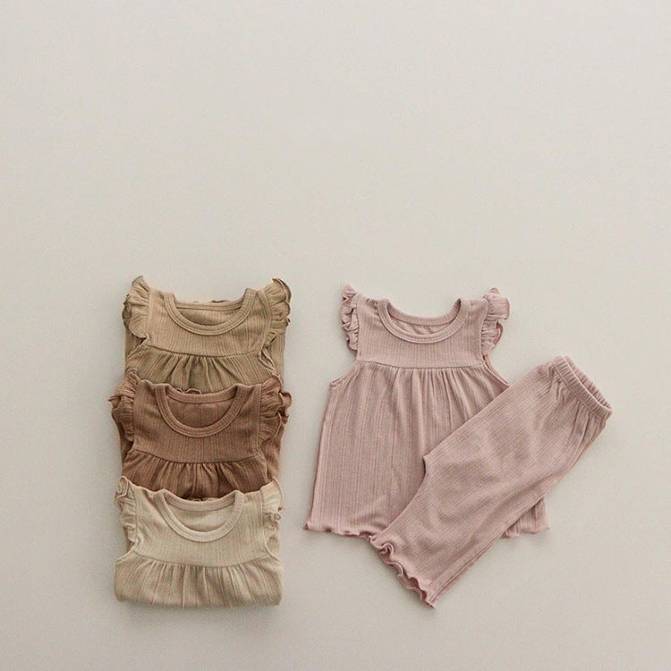 2 Pieces Set Baby Kid Girls Solid Color Tank Tops And Pants Sleepwears Wholesale 220526201