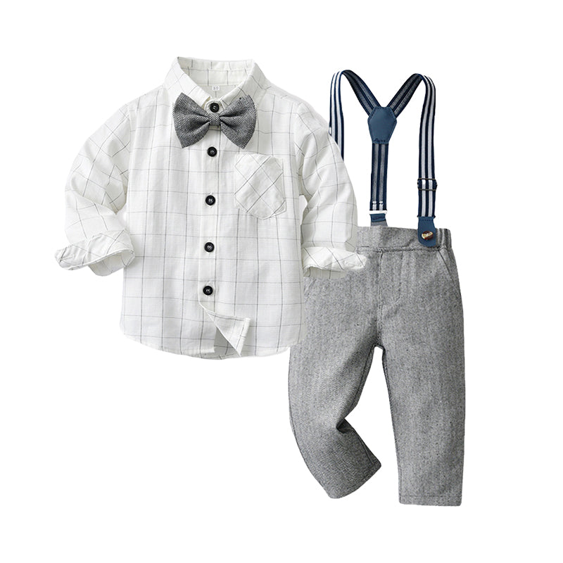 2 Pieces Set Baby Kid Boys Checked Bow Shirts And Suits Trousers Wholesale 220526213