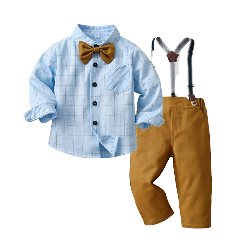 2 Pieces Set Baby Kid Boys Checked Bow Shirts And Suits Trousers Wholesale 220526213