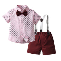 Load image into Gallery viewer, 2 Pieces Set Baby Kid Boys Dressy Polka dots Bow Shirts And Shorts Suits Wholesale 220526214
