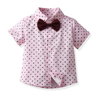Load image into Gallery viewer, 2 Pieces Set Baby Kid Boys Dressy Polka dots Bow Shirts And Shorts Suits Wholesale 220526214
