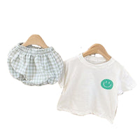 Load image into Gallery viewer, 2 Pieces Set Baby Unisex Expression T-Shirts And Checked Shorts Wholesale 220526215
