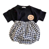 Load image into Gallery viewer, 2 Pieces Set Baby Unisex Expression T-Shirts And Checked Shorts Wholesale 220526215

